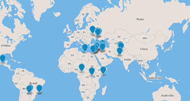 Mapa que refleja los periodistas asesinados en 2014.
