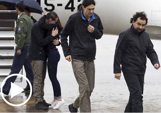 Los periodistas a su llegada a Madrid.